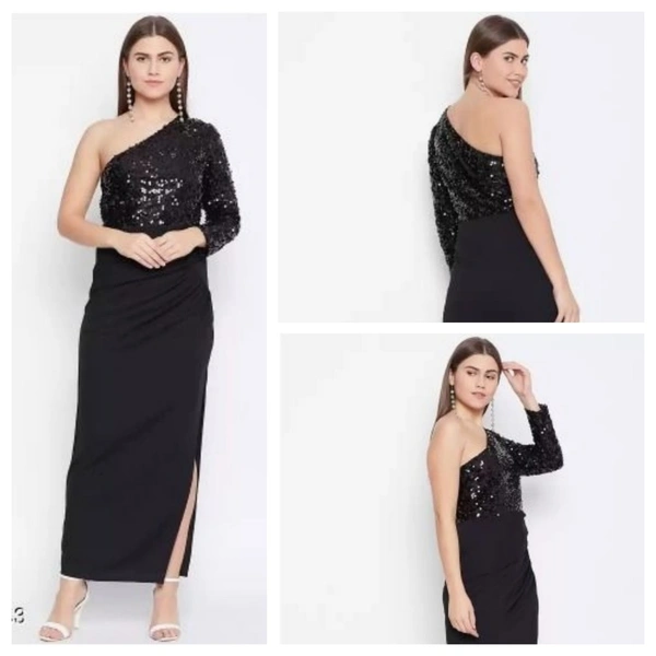 Single Shoulder High Slit Dress - polyester, M (Bust Size: 36 in, Length Size: 57 in) 