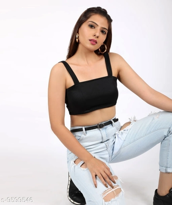 Shoulder Strap Crop Top - polyester, L (Bust Size: 35 in)