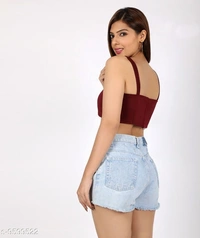 Shoulder Strap Crop Top - polyester, M (Bust Size: 33 in) 