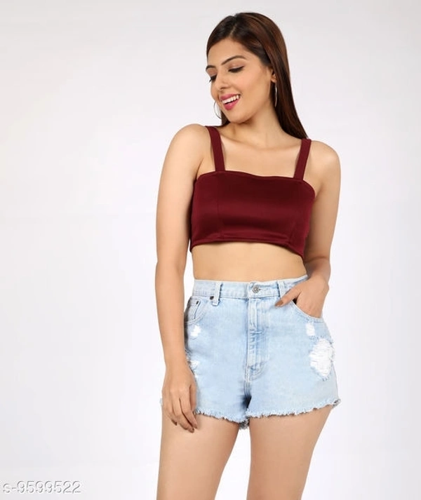 Shoulder Strap Crop Top - polyester, L (Bust Size: 35 in)
