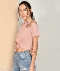 Crew-Neck T-shirt with Cutout  - cotton, S (Bust Size: 36 in) 