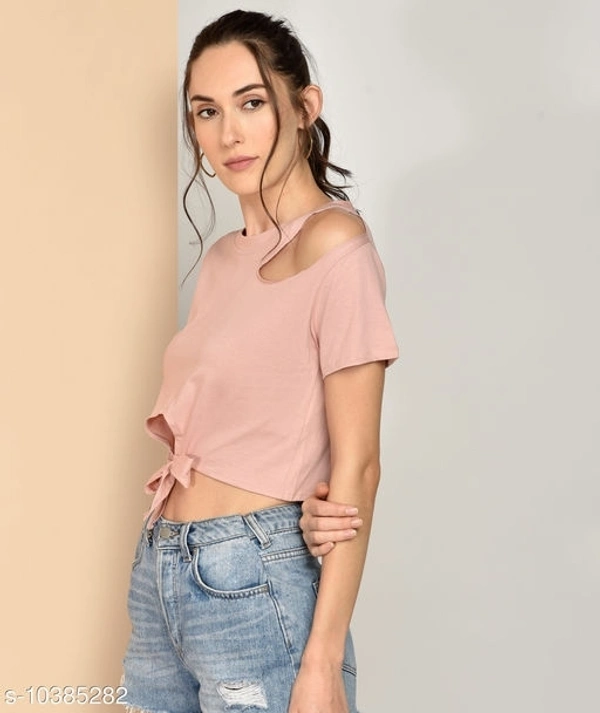Crew-Neck T-shirt with Cutout  - cotton, L (Bust Size: 40 in) 