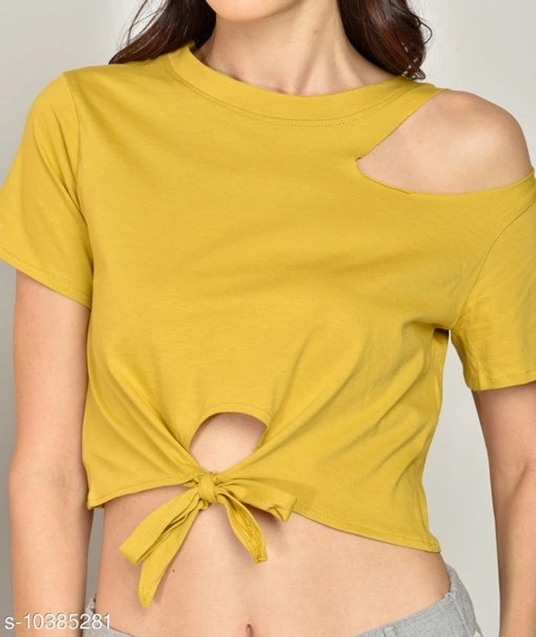 Crew-Neck T-shirt with Cutout  - cotton, M (Bust Size: 38 in) 
