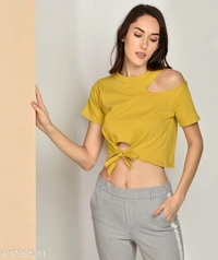 Crew-Neck T-shirt with Cutout  - cotton, L (Bust Size: 40 in) 
