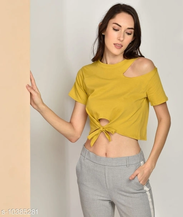 Crew-Neck T-shirt with Cutout  - cotton, L (Bust Size: 40 in) 