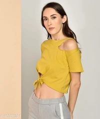 Crew-Neck T-shirt with Cutout  - cotton, L (Bust Size: 40 in) 