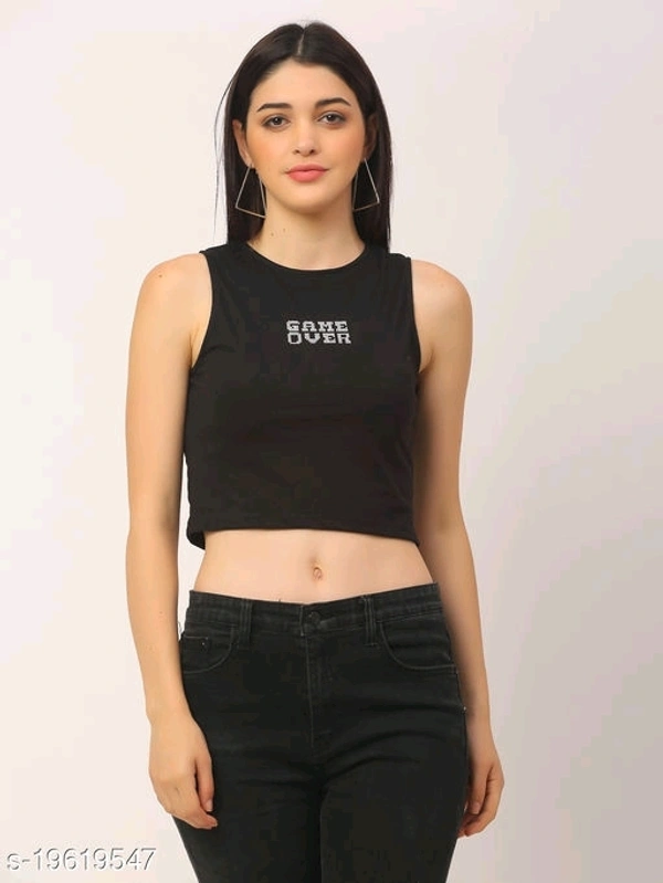 Game Over Cotton Printed Crop Top - cotton, M (Bust Size: 34 in, Length Size: 18 in) 