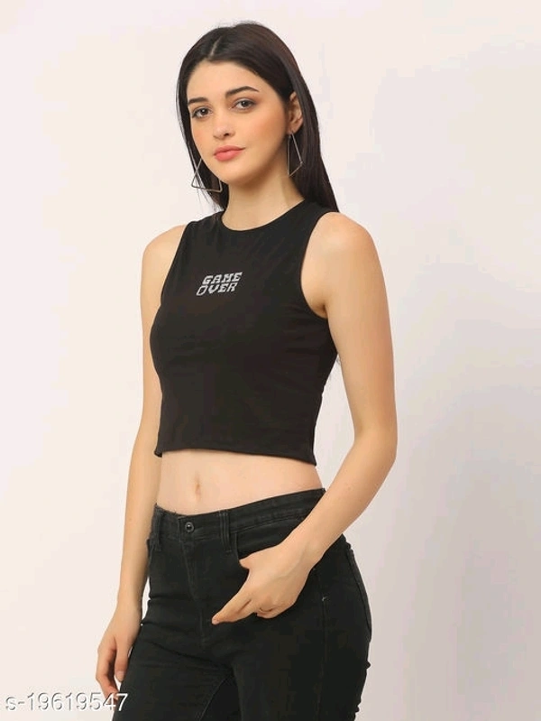 Game Over Cotton Printed Crop Top - cotton, M (Bust Size: 34 in, Length Size: 18 in) 