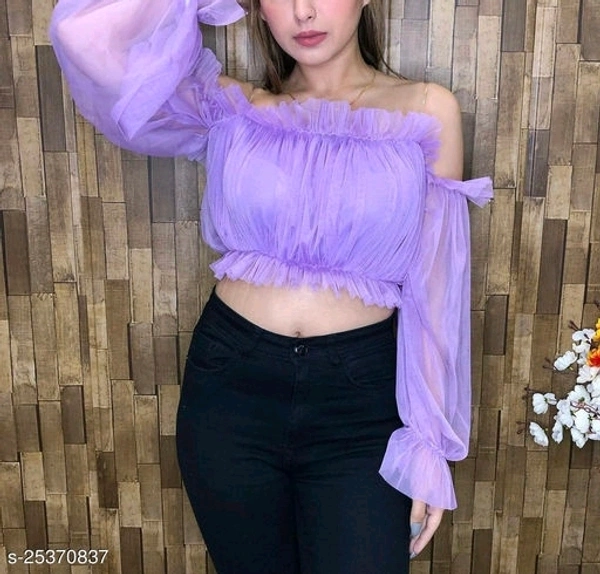 Off Shoulder Imported Net Top - net, M (Bust Size: 36 in) 