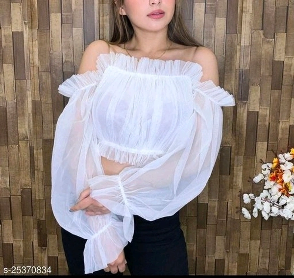 Off Shoulder Imported Net Top - net, S (Bust Size: 34 in) 