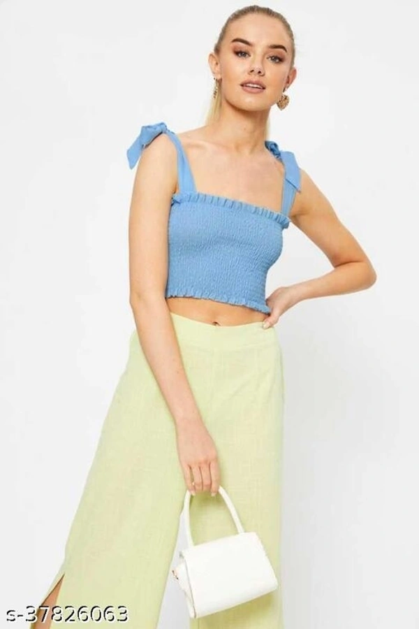  Frill Trim Shirred Top - crepe, L (Bust Size: 37 in, Length Size: 14 in) 