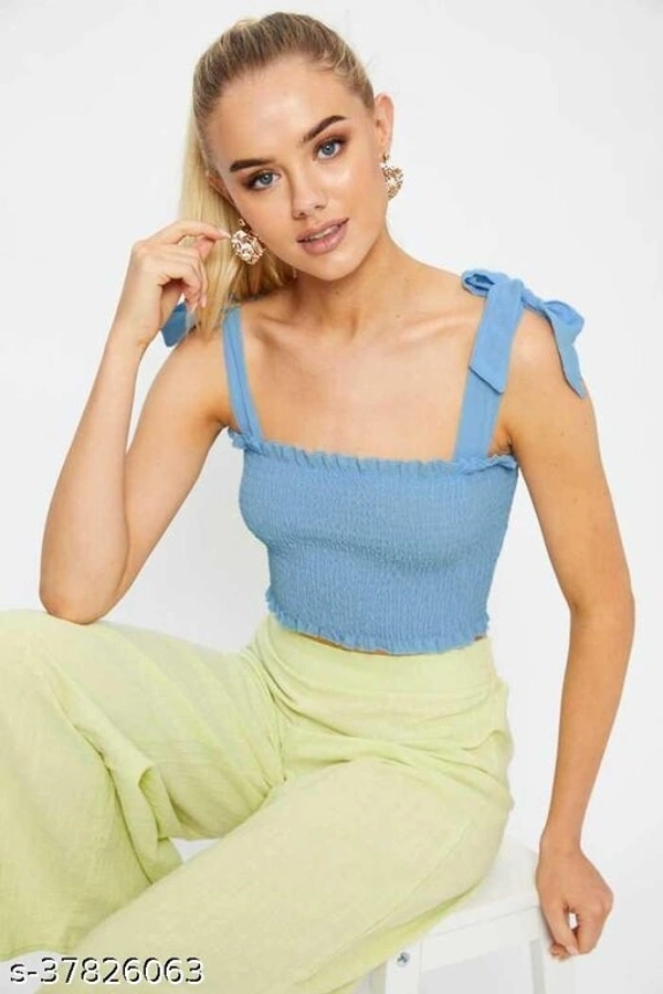  Frill Trim Shirred Top - crepe, L (Bust Size: 37 in, Length Size: 14 in) 