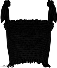  Frill Trim Shirred Top - crepe, XS (Bust Size: 31 in, Length Size: 14 in) 
