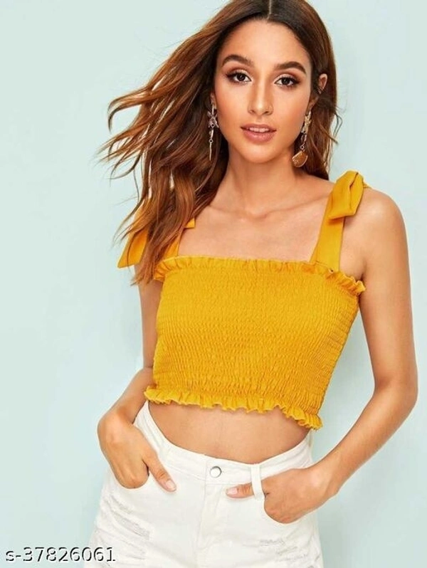  Frill Trim Shirred Top - crepe, XS (Bust Size: 31 in, Length Size: 14 in) 
