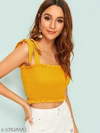  Frill Trim Shirred Top - crepe, L (Bust Size: 37 in, Length Size: 14 in) 