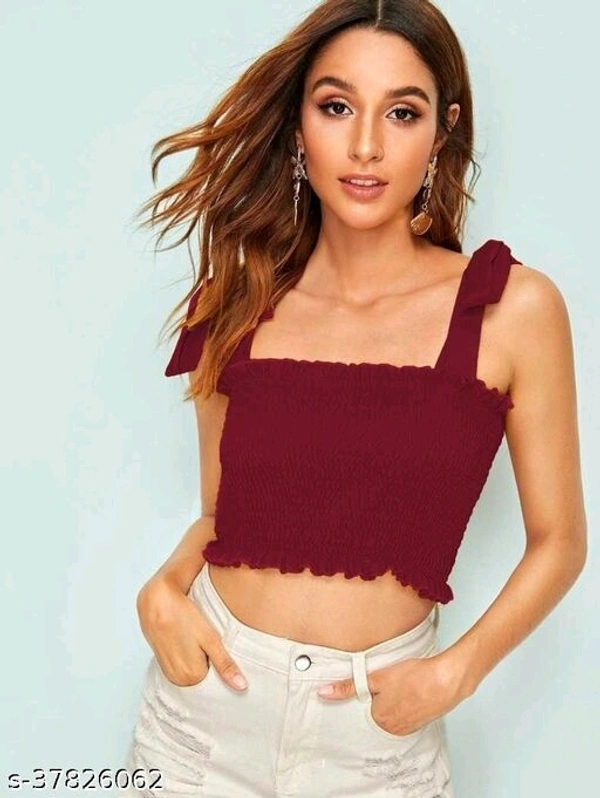  Frill Trim Shirred Top - crepe, XS (Bust Size: 31 in, Length Size: 14 in) 