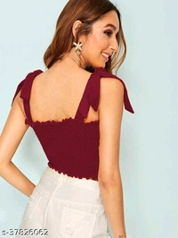  Frill Trim Shirred Top - crepe, L (Bust Size: 37 in, Length Size: 14 in) 