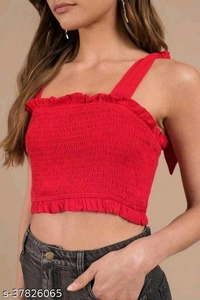  Frill Trim Shirred Top - crepe, XS (Bust Size: 31 in, Length Size: 14 in) 