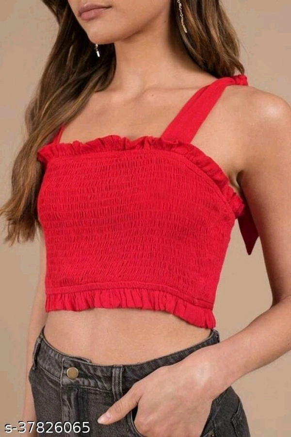  Frill Trim Shirred Top - crepe, XS (Bust Size: 31 in, Length Size: 14 in) 