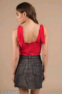  Frill Trim Shirred Top - crepe, XS (Bust Size: 31 in, Length Size: 14 in) 