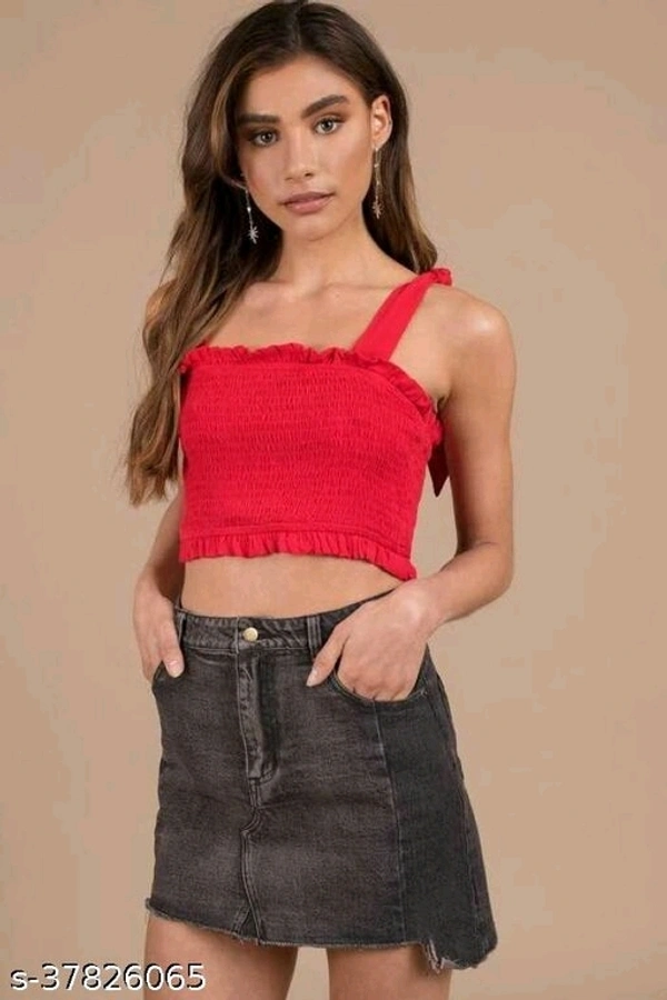  Frill Trim Shirred Top - crepe, XS (Bust Size: 31 in, Length Size: 14 in) 