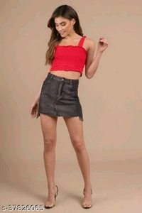  Frill Trim Shirred Top - crepe, XS (Bust Size: 31 in, Length Size: 14 in) 