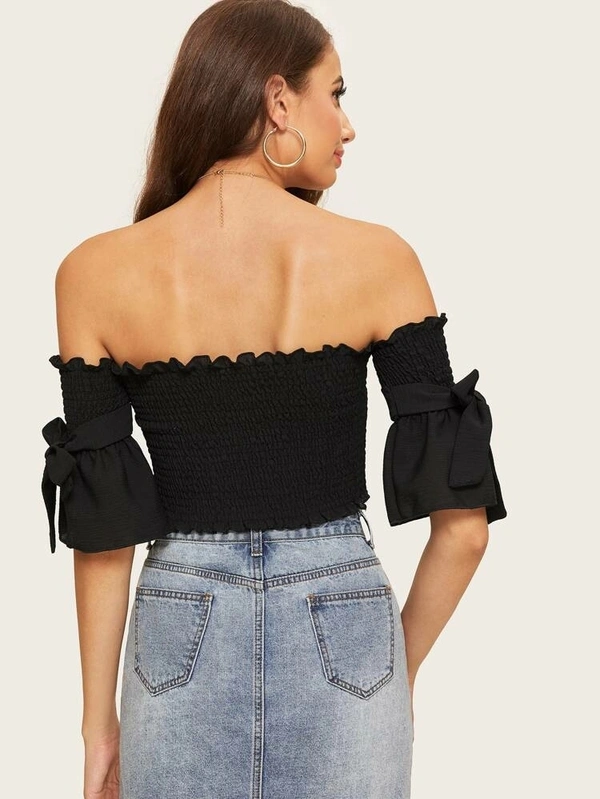 Smocked Off-The-Shoulder Crop Top - Rayon, L