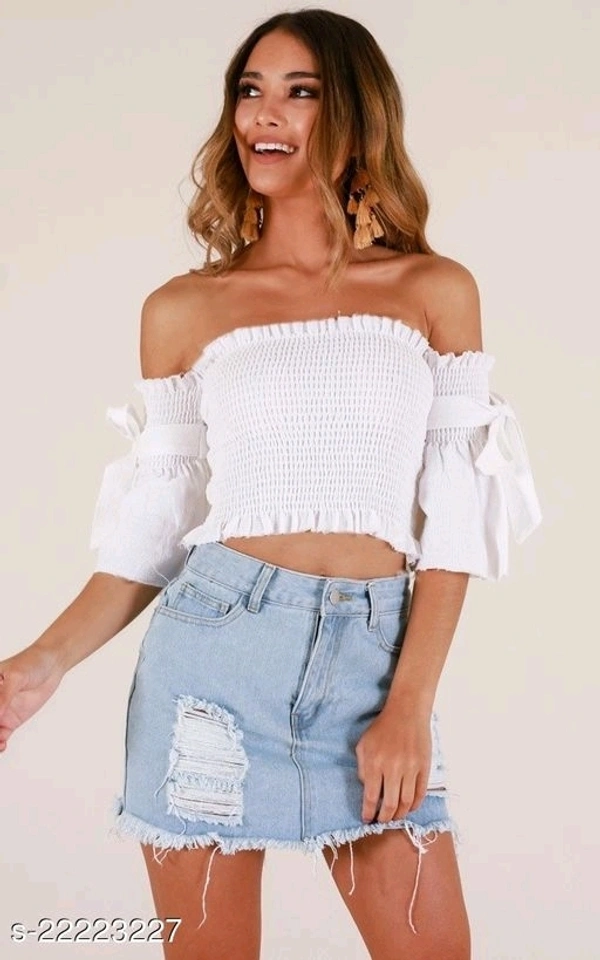 Smocked Off-The-Shoulder Crop Top - Rayon, XS