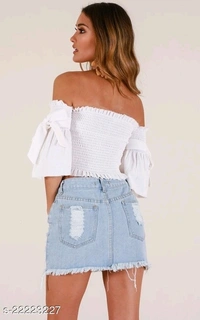 Smocked Off-The-Shoulder Crop Top - Rayon, L