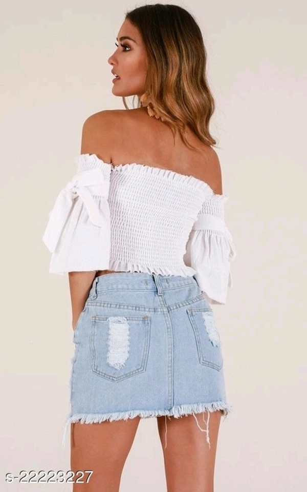 Smocked Off-The-Shoulder Crop Top - Rayon, L