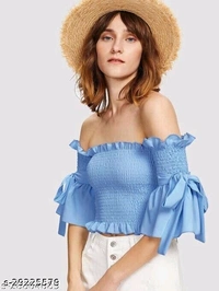 Smocked Off-The-Shoulder Crop Top - Rayon, XS
