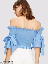 Smocked Off-The-Shoulder Crop Top - Rayon, L