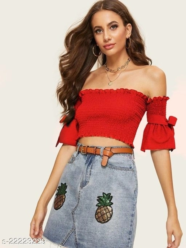 Smocked Off-The-Shoulder Crop Top - Rayon, XS