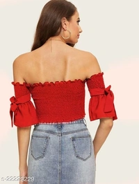 Smocked Off-The-Shoulder Crop Top - Rayon, M