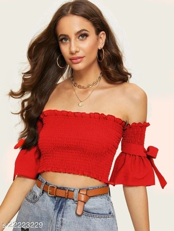 Smocked Off-The-Shoulder Crop Top - Rayon, L