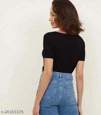 Front Button Top - lycra, M (Bust Size: 32 in, Length Size: 18 in) 