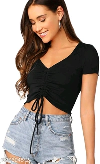Ruched Drawstring Crop Top - cotton, 4XL (Bust Size: 48 in) 
