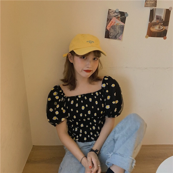 Floral Print Smocked Top - cotton silk, S