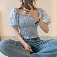 Floral Print Smocked Top - cotton silk, XS