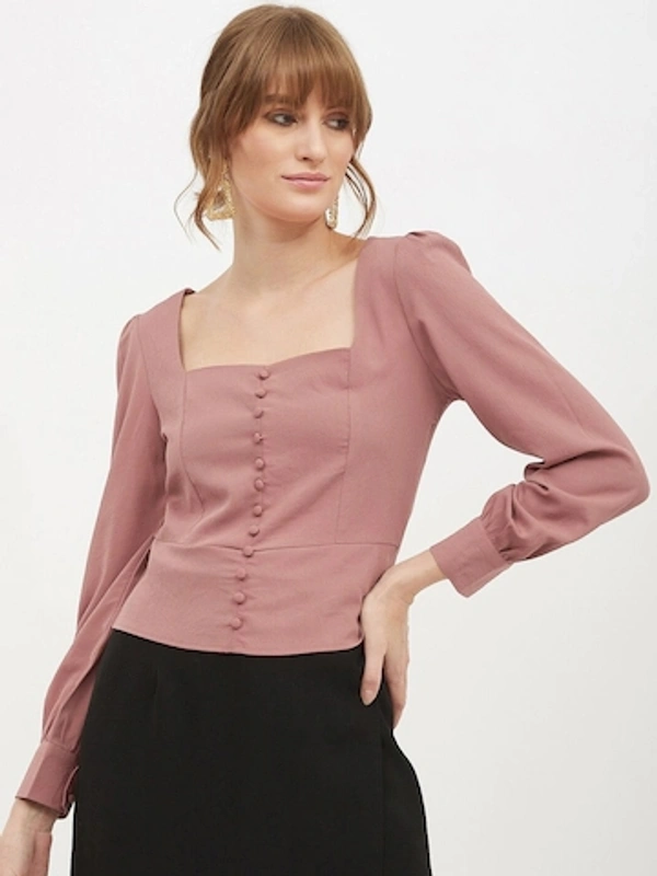 Square Neck Front Button Top - polyester, XS (Bust Size: 33 in, Length Size: 19 in) 
