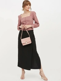Square Neck Front Button Top - polyester, XS (Bust Size: 33 in, Length Size: 19 in) 