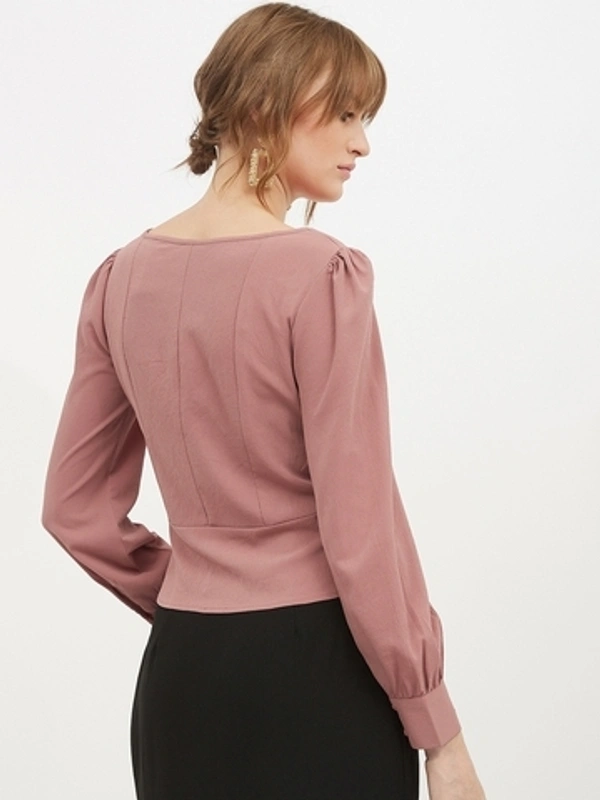 Square Neck Front Button Top - polyester, XS (Bust Size: 33 in, Length Size: 19 in) 
