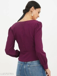 Square Neck Front Button Top - polyester, M (Bust Size: 36 in, Length Size: 21 in) 
