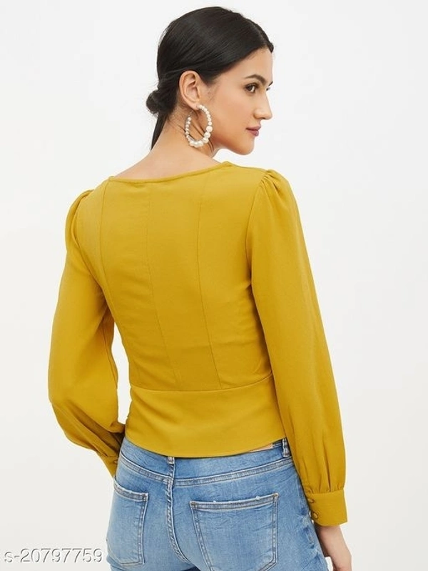 Square Neck Front Button Top - polyester, S (Bust Size: 34 in, Length Size: 20 in) 