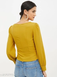 Square Neck Front Button Top - polyester, M (Bust Size: 36 in, Length Size: 21 in) 