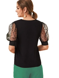 V Neck Polka Dot Top - polyester, XS (Bust Size: 32 in, Length Size: 22 in) 