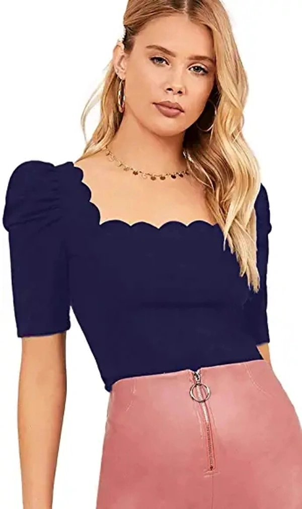 Cut Out Neck Half Sleeve Slim Fit Top - polyester, S (Bust Size: 32 in, Length Size: 22 in) 