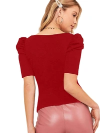 Cut Out Neck Half Sleeve Slim Fit Top - polyester, S (Bust Size: 34 in, Length Size: 23 in) 