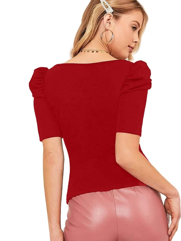 Cut Out Neck Half Sleeve Slim Fit Top - polyester, S (Bust Size: 34 in, Length Size: 23 in) 