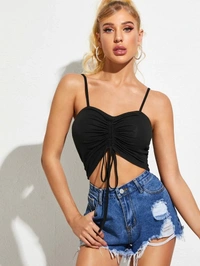 Ruched Drawstring Cami Sole Top - cotton, S